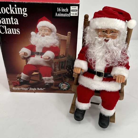 Christmas Santa Claus in Rocking Chair 16" TALL, MUSIC Sings Jingle Bells 1991 - Picture 1 of 13
